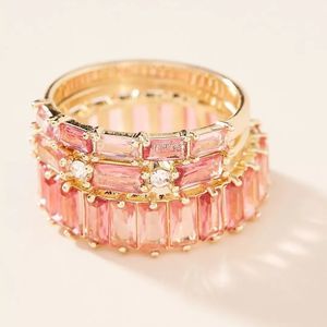 Anthropologie Pink “January” Birthstone Band Ring Set NWT size 7